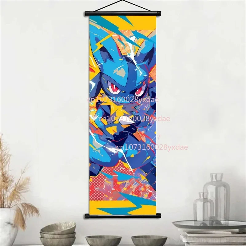Anime Pokemon Scroll Painting Bulbasaur Charmander Squirtle Poster and Print Watercolor Wall Art Picture Home Decor Kids Gifts
