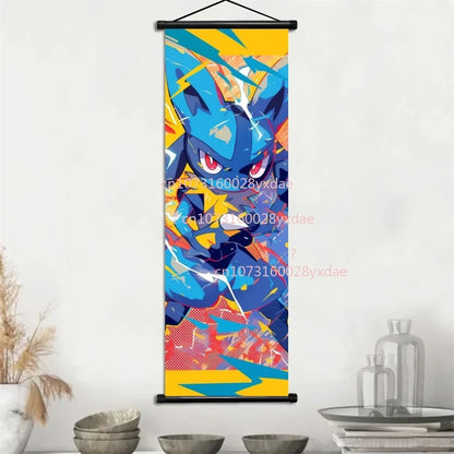 Anime Pokemon Scroll Painting Bulbasaur Charmander Squirtle Poster and Print Watercolor Wall Art Picture Home Decor Kids Gifts