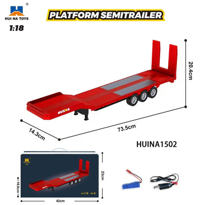 HUINA 1/18 19CH RC Truck 1501 770S Alloy Tractor 2.4G Remote Control Engineering Trailer Truck with Light and Sound Toys