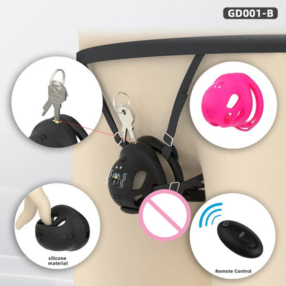 New Silicone Electroshock Chastity Cage with 6 Sized Rings for Men Urethral Lock Vibrating Butt Plug Penis CB Lock Adult Sex Toy