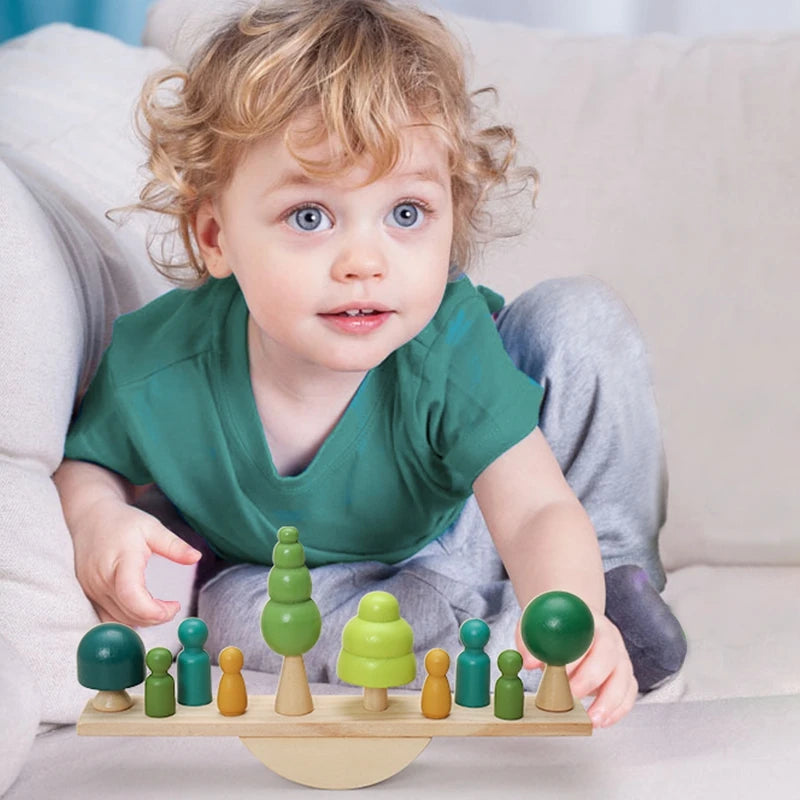 Puzzles Educational Game Montessori Baby Balance Beam Game Toys for Children Nordic Style Wooden Building Blocks Toys for Kids