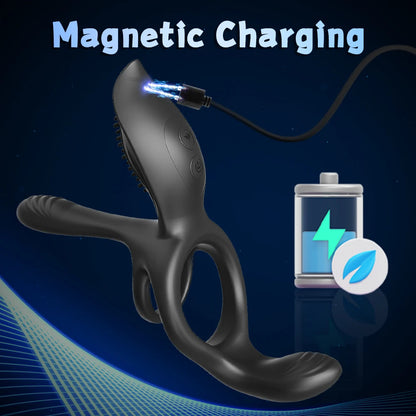 Remote Control Vibrating Cock Ring for Men Ejaculation Delay Penis Ring with Perineum Clit Stimulator Adult Sex Toy for Couples