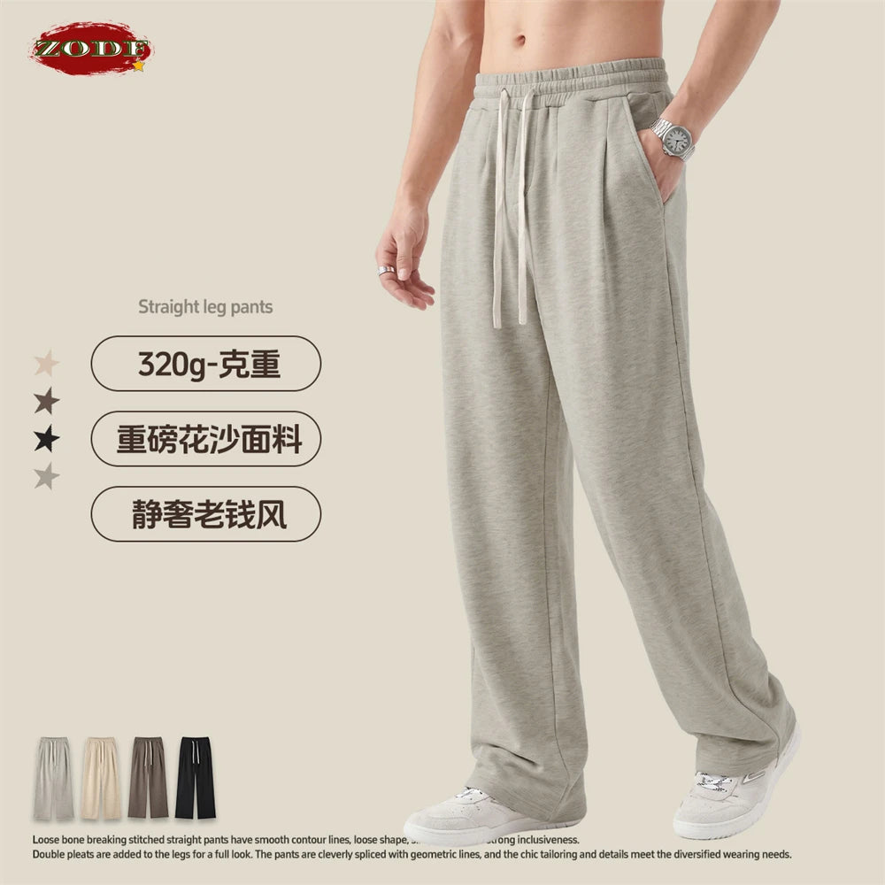 ZODF New Autumn Men Old Money Style Solid Pants Unisex Casual 320gsm Loose Comfortable Soft Straight Trousers HY1295