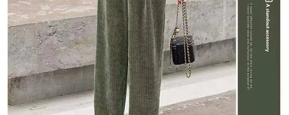 Fashionable Corduroy Set Women's Autumn Winter New Style Elegant Lady Fragrance Wind Coat Wide Leg Pants Two Piece Suit