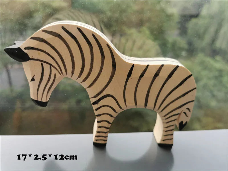 Colorful Wooden Animals Handmade Basswood Stacking Blocks Toys Forest Trees Lion Tiger Elephant Giraffe Bear Kangaroo for Kids