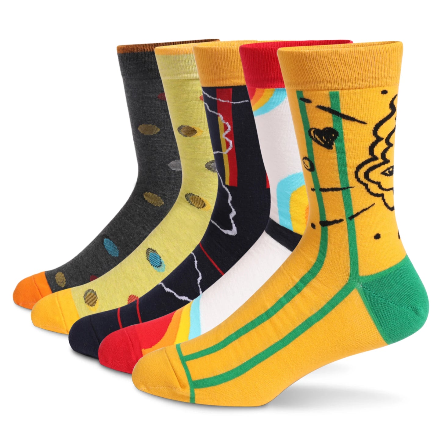 5Pairs Mens Fun Dress Socks, Pattern Funny Socks Pack, Colorful Striped Combed Cotton Novelty Socks，Cool Breathable Casual Socks