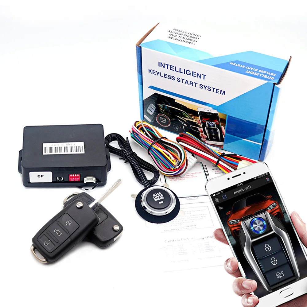 Kirbin DD3C Car Alarm With Autostart Start Button System Remote Starter Kit Car Smart Key App Car Central Lock Alarm Automotive