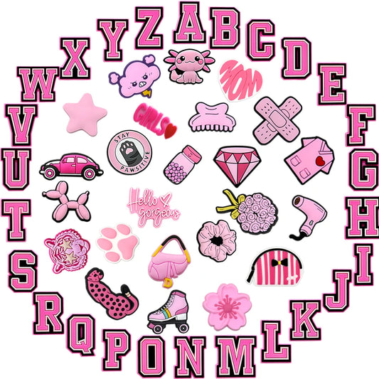 1/50PCS Pink Style Alphabet Women Shoe Charms Accessories Pins for Clog Fashion Women Shoe Buckle Decorations Tote Bag Pendant