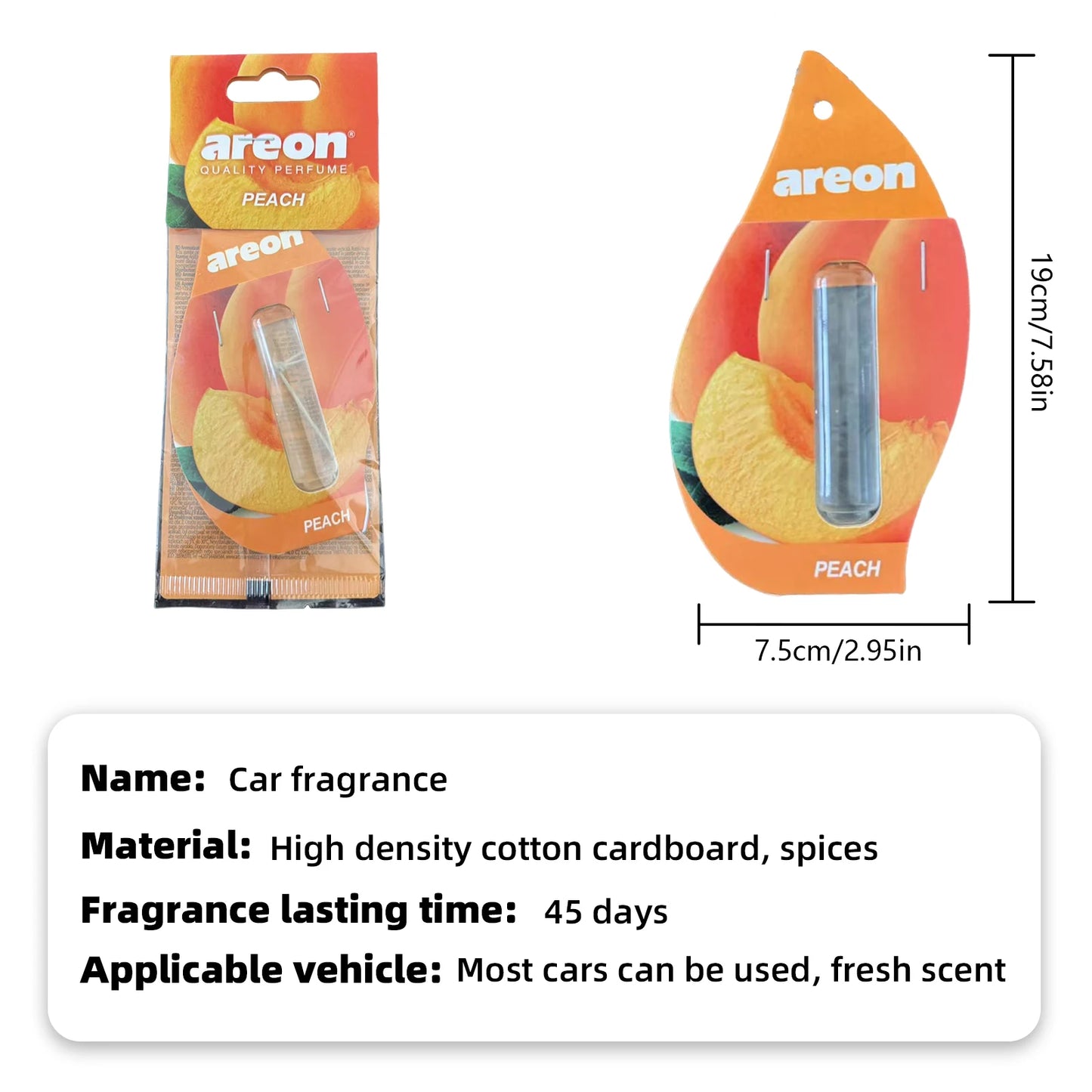 Areon 5/20pcs PEACH Scent Car Air Freshener, Natural Tea-Scented Paper, Car-Mounted Hanging Type, Car Interior Accessories