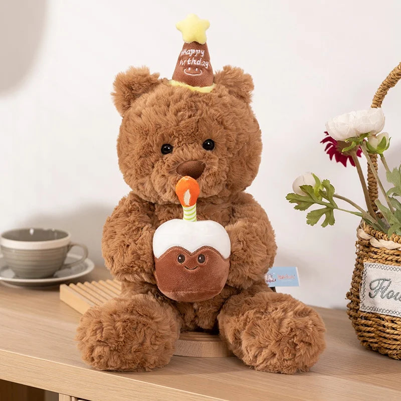 Kawaii Ryan Pajama Bear & Birthday Bear Plush Toy Stuffed Soft Teddy Bear with Eye Mask Pajama and Cake Doll Kid Birthday Gift