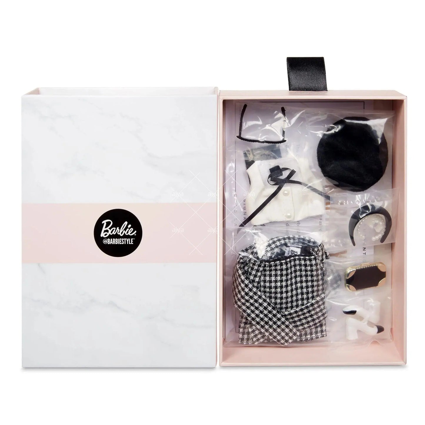 New Doll Elegant Casual Doll Clothes Black White Houndstooth Skirt Set With Beret Sunglasses For Dress Up Collection Girls Gift
