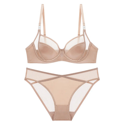 Women Stylish Summer Lingerie Set Satin Soft Wire Bra Push Up Support Anti Sagging Uplifting Minimizing Comfort Daily Wear