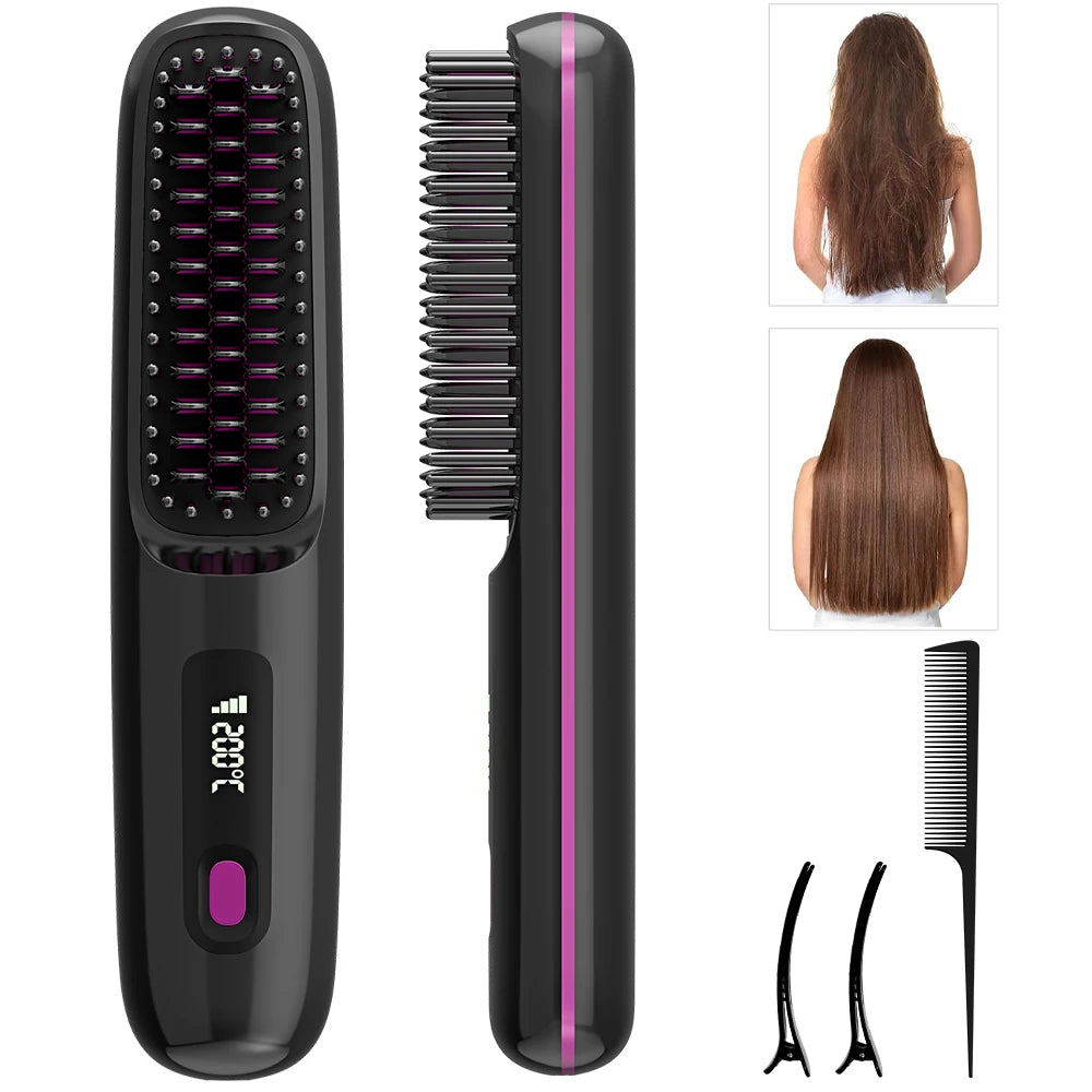 Hair Straightener Brush, Ionic Straightening Comb with 20s Fast Heating, 3 Temp Settings & Display, Hair Styling Tool for Women
