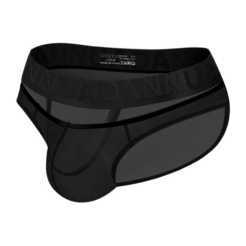 Sexy Underwear Men Low-Rise Sheer Mesh Underwear with Chinese Style Embossed Waistband Breathable G-string for Daily & Nightwear