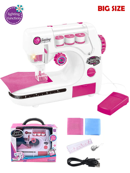 Sewing Machine Toys, Portable Battery Powered Sewing Machine with Measuring Tape and Fabric, Gifts for Kids not Include Battery