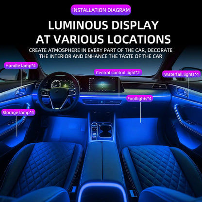 6/10/14/18in1 Led Acrylic Car Waterfall Lamp Ambient Light 213 Rainbow Color Symphony APP Remote Controll Atmosphere Lamp Kit