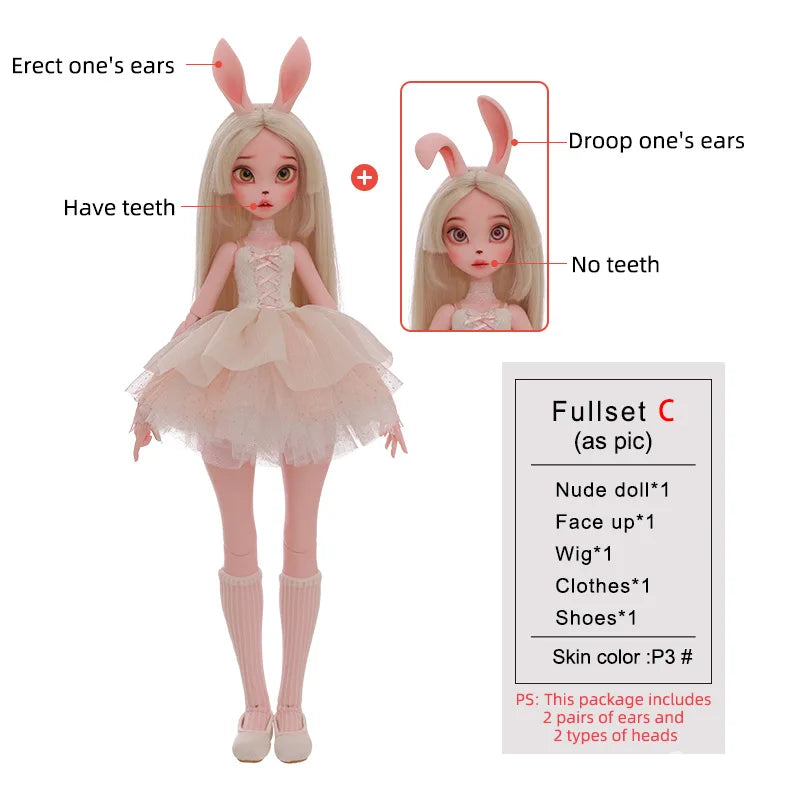 1/4 BJD Doll Kacey Upright And Floppy Ears  Cute Bunny Toys Pure Handicraft Art Ball Jointed Doll