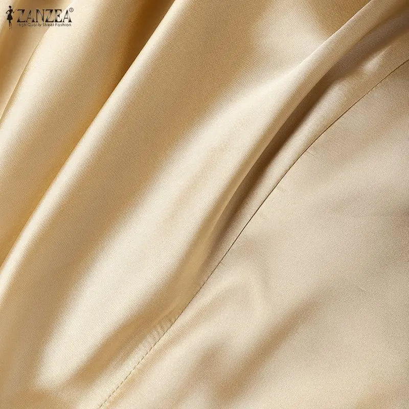 ZANZEA Elegant Chic Women Satin Wedding Guest Party Long Dresses Square Neck Short Puff Sleeve Fitted Waist A-Line Dress S-3XL