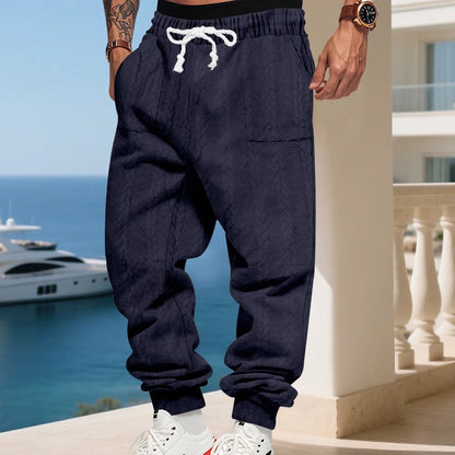 American Heavyweight Jacquard Jogger Pants, Loose Fit, Cuffed Ankle, Casual Sports Trousers for Men, Autumn & Winter