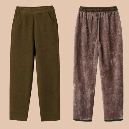 Thickened Fleece Lined Corduroy Winter Pants for Mom High Waist Loose Fit Straight Leg Warm Casual Trousers for Women over 40