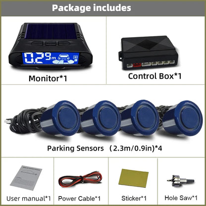 QXNY Wireless Solar Charging 4 Parking Sensors Kit Backup Radar Rear Parktronic Auto LCD Monitor Detector Assistance Reverse