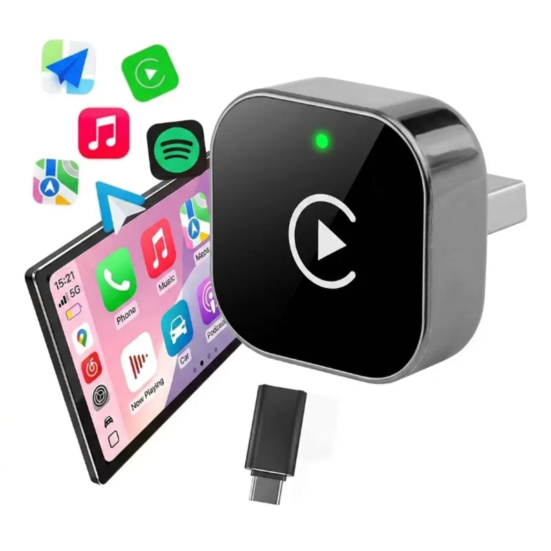 2-in-1 Wireless CarPlay Adapter Plug-and-Play for iPhone 6 and Android 11 above Auto Adapter with USB/USB-C Port Car Accessory