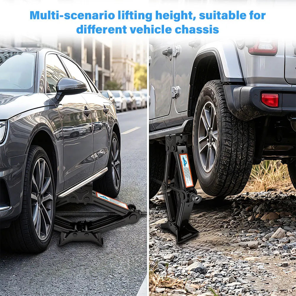 1.5T/2T Car Scissor Jack Auto Emergency Crank Lift Stand Labor-Saving Repair & Tire Replacement Tool with Wrench for SUV Vehicle