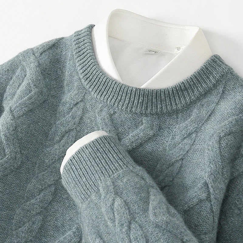 Three heavy thick sweaters men's round neck pullover sweater youth loose twisted cashmere bottoming knitting fir