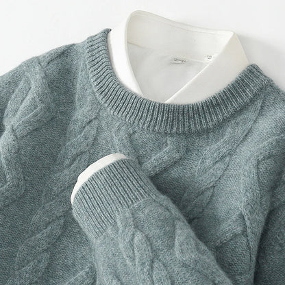 Three heavy thick sweaters men's round neck pullover sweater youth loose twisted cashmere bottoming knitting fir