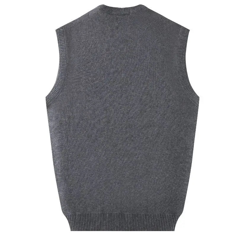 Business Jacquard Men's Sweater Vest Thick Knitted Solid Color Simple Pullover Autumn Winter Waistcoat