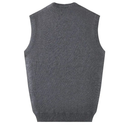 Business Jacquard Men's Sweater Vest Thick Knitted Solid Color Simple Pullover Autumn Winter Waistcoat