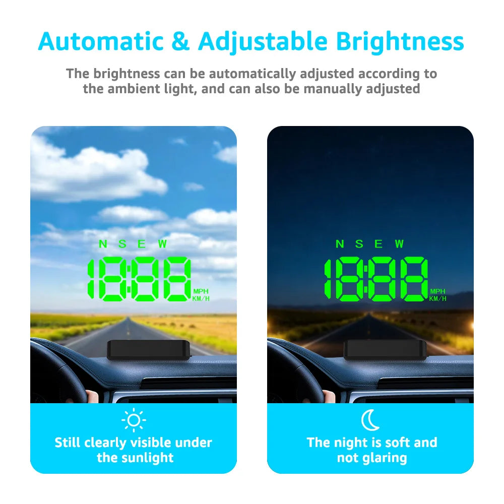KWHUD Head-up Display Car HUD GPS Speedometer with Time Compass Display, Over-speed Alarm KM/H & MPH Car Electronics Accessories