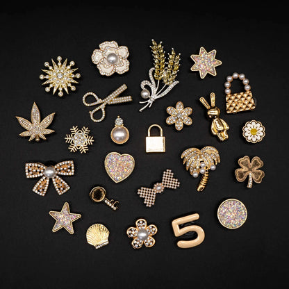 1pcs Golden Metal Shoe Charms Flowers Butterfly Shoe Decorations Four-leaf Clover Hearts Star Pins for Women Girls Favor Gifts