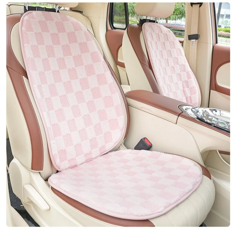 Pink Car Seat Cushion Covers Winter Thick Warm Anti-Slip Plush Comfortable Simple Design Car Seat Cover Seat Accessories