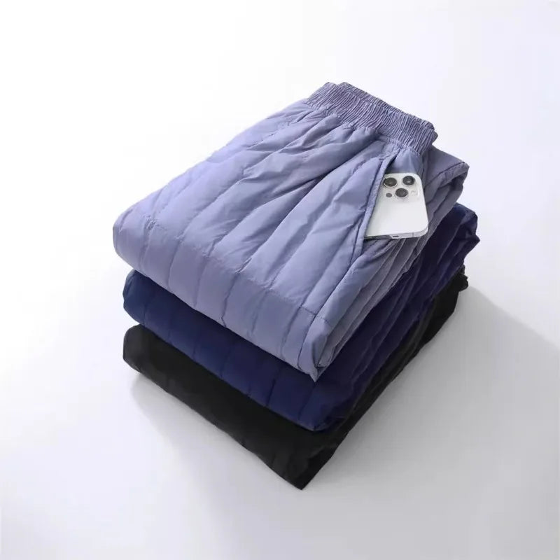 Winter Warm Men's Down Casual Elastic Waist Pants 2025 New Plus Size 5XL-6XL (Up To 100kg) Male Thickened Lined Keep Cold Pants