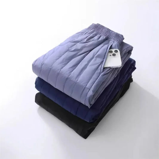 Winter Warm Men's Down Casual Elastic Waist Pants 2025 New Plus Size 5XL-6XL (Up To 100kg) Male Thickened Lined Keep Cold Pants