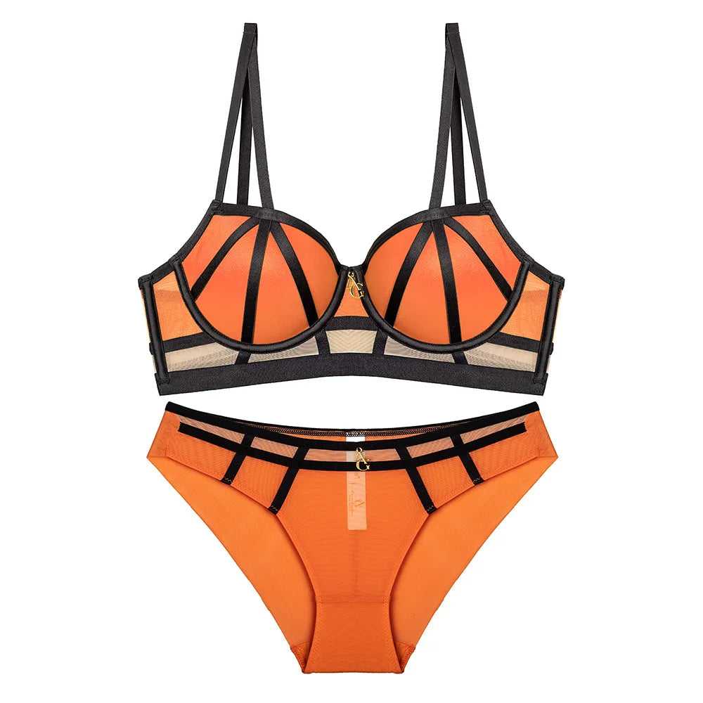 2 Pieces Women's Sexy Bandage Bra Set Europe Underwear Lace Hollow Push Up Brassiere Romantic Rose Bras and Panties Lingerie Set