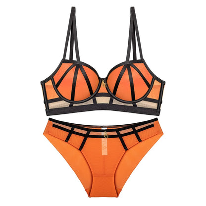 2 Pieces Women's Sexy Bandage Bra Set Europe Underwear Lace Hollow Push Up Brassiere Romantic Rose Bras and Panties Lingerie Set