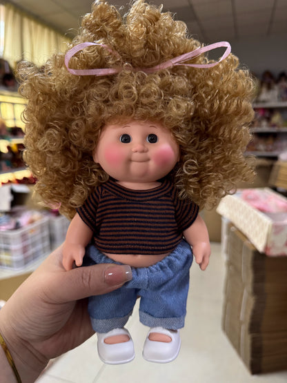 Afu Cute Chubby Face Full Vinyl Cabbage Patch Doll Curly Hair Handmade Collectible Toy For Adult Collection Home Decor