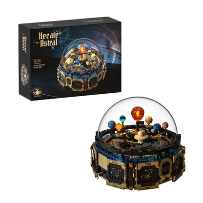 STEM Solar System Orrery Music Box Building Blocks Rotating Planets Gear Mechanism Transparent Dome Educational Decor Gift Kids