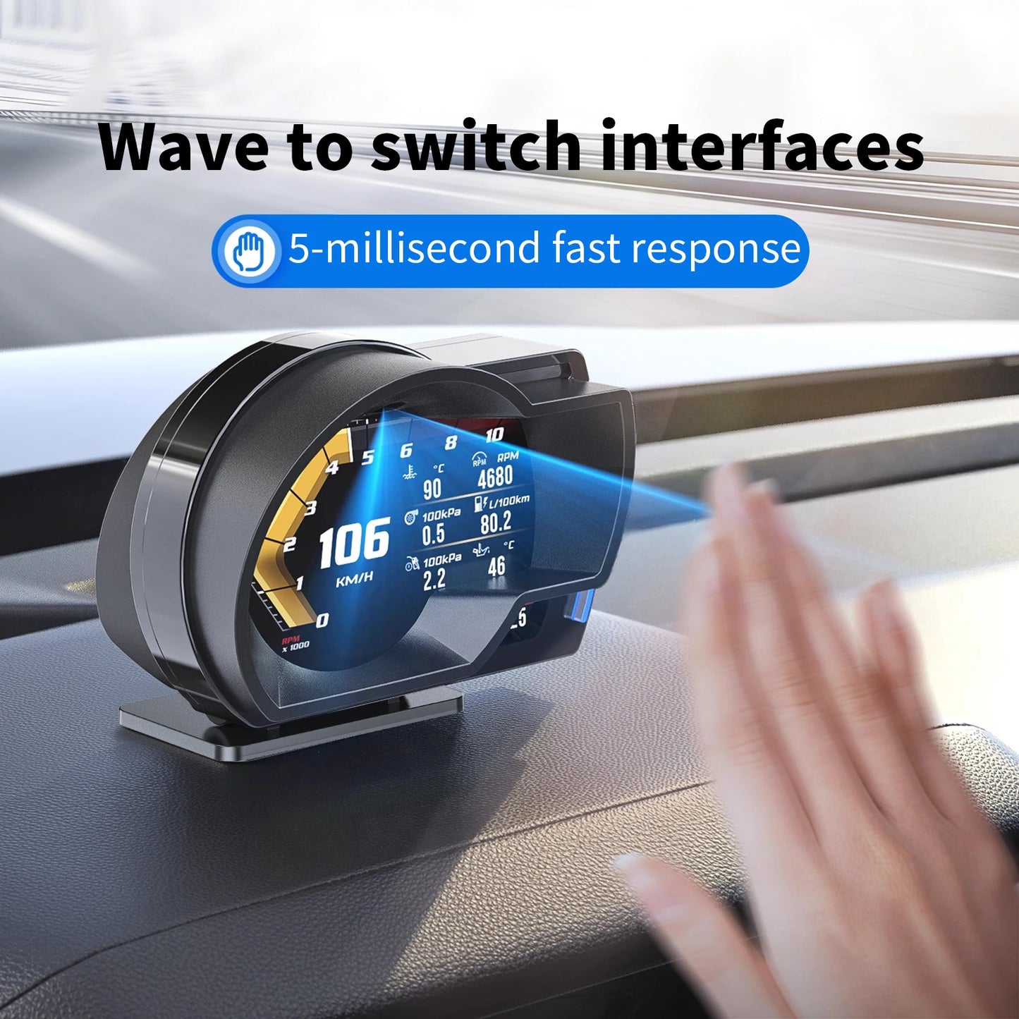 Head up Display OBD + GPS Car Water Temperature Turbo Oil Temperature Multi-function Meter LCD Display Automotive Speed Alarm