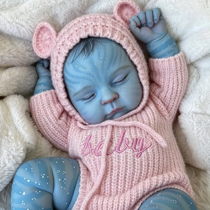 BZDOLL Cloth Body 50CM Blue Skin Avatar Reborn Baby Doll, 20 Inch Lifelike Handmade Toy, Fashion Birthday Gift
