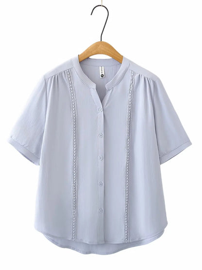 Slimming Short Sleeve Shirt for plus Size Women Stylish French Style Loose Fit Summer Top Single Button Closure Regular Length