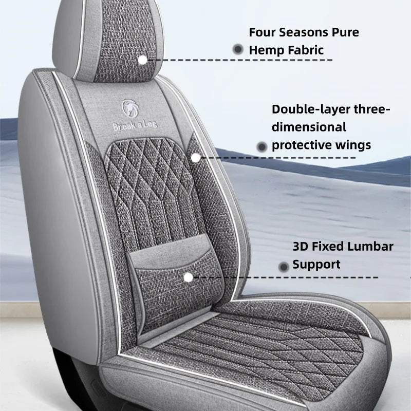 Front Single Seat, Luxurious Linen Fixed Lumbar Support, Full-Coverage Car Seat Cushion, Suitable for All Seasons, Delicate and Textured, Comfortable, Breathable, Wear-Resistant, Fits the Seat, with Three-Dimensional Wing Sup