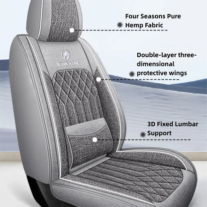 Front Single Seat, Luxurious Linen Fixed Lumbar Support, Full-Coverage Car Seat Cushion, Suitable for All Seasons, Delicate and Textured, Comfortable, Breathable, Wear-Resistant, Fits the Seat, with Three-Dimensional Wing Sup