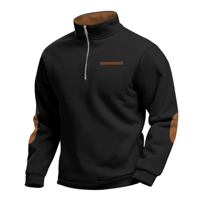 Men's Casual Sweatshirt American Style Autumn Winter Fleece Half-Zip Stand Collar Patchwork Color Block Henry Sweatshirt for Men