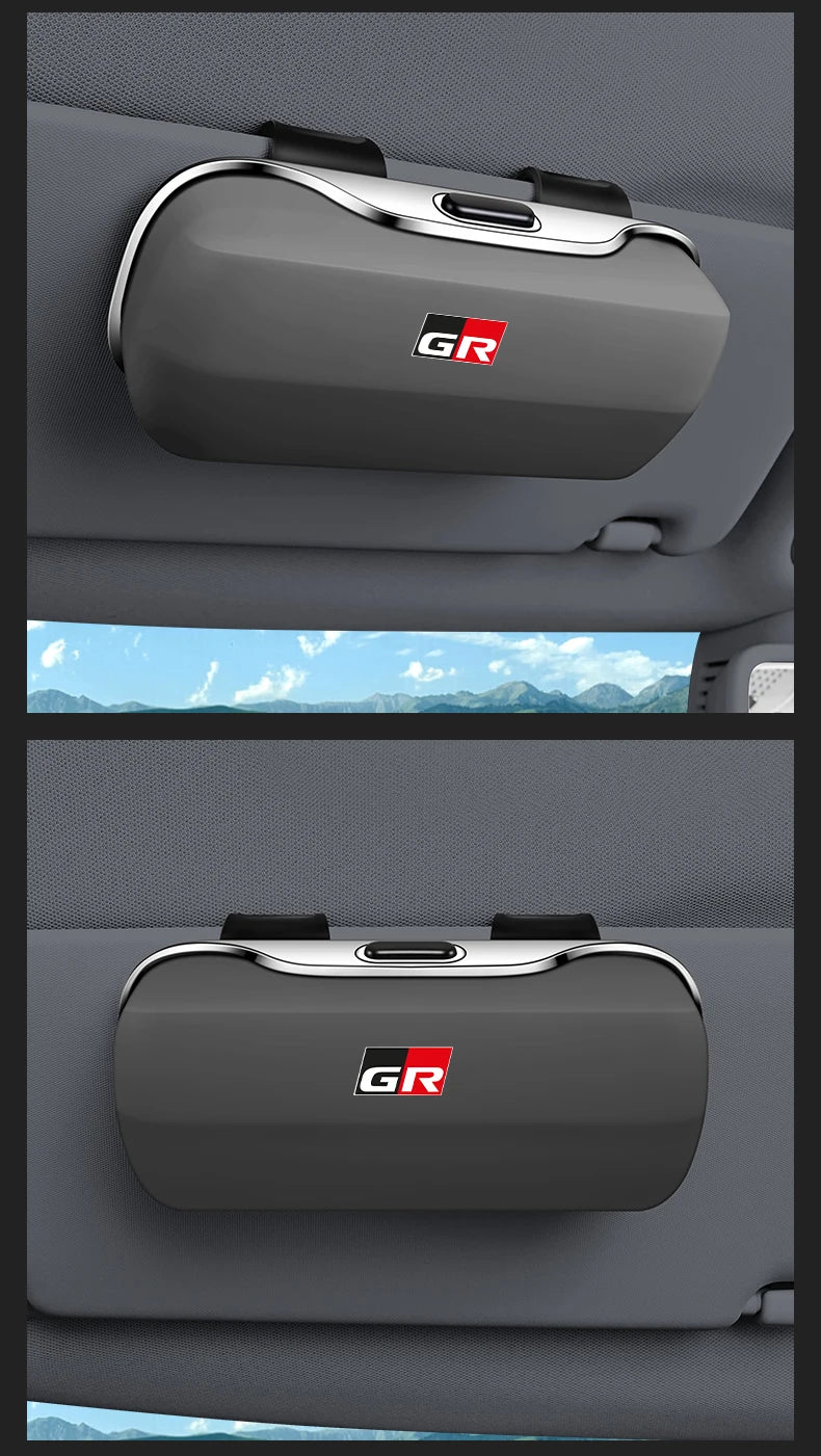 Car Eyewear Case Box Sunglasses Holder Sun Visor Storage Protective Frame Box Glasses Clip For Toyota GR Sport Rav4 Yaris Camry