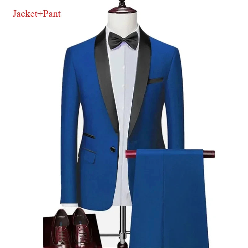 Men's Lapel Black Suit Set Coat Vest Trousers / Business Groomsmen Groom Wedding Dress Fprmal Blazer Pants