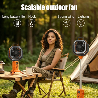 30000mAh Remote Control Camping Fan with Hook and 3 Brightness LED Lights – USB Charging Desk Fan for Outdoor Portable Fan