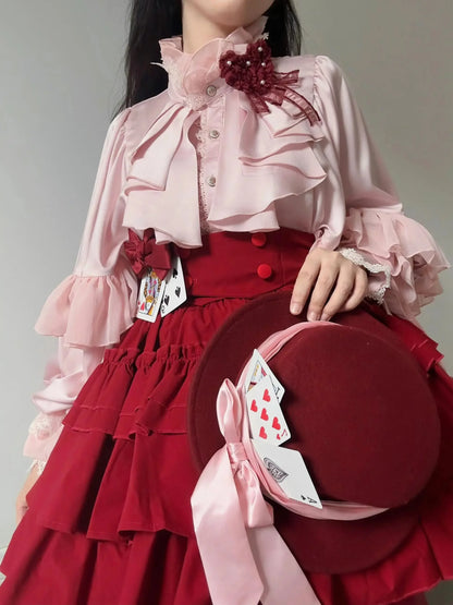 Gothic Style Batwing Sleeve Shirt Women Lolita Loose Spring Autumn Ladies Elegant Red and Black Top Blouse Solid Color Blouse